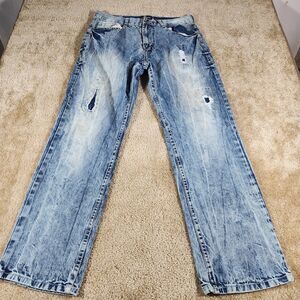 Red Ape Streetwear Denim Jeans 36X32 Baggy Wide Acid Wash Hip Hop Distressed